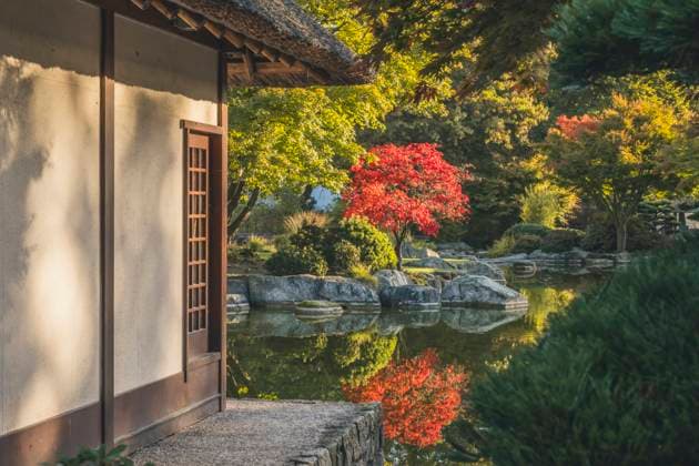 Germany, Hamburg, Pond and Japanese teahouse in Planten un Blomen park property released, KEBF02628