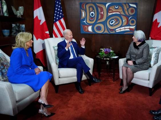 March 23, 2023, Ottawa, ON, CANADA: President of the United States Joe Biden and his wife Jill, left, meet with Governor General Mary Simon after their arrival in Ottawa, Thursday, March 23, 2023. Ottawa CANADA  - ZUMAc35_ 20230323_zaf_c35_110 Copyright: xSeanxKilpatrickx