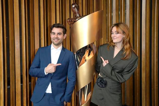 Lucas Reiber und Lea van Acken bei der Bekanntgabe der Nominierungen für den Deutschen Filmpreis 2023 im Kino International. Berlin, 24.03.2023