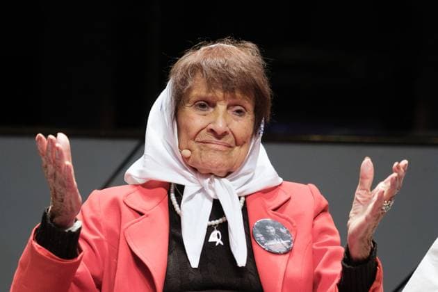 March 24, 2023, Madrid, Spain: The activist and member of the NGO Madres de Plaza de Mayo Linea Fundadora, Taty Almeida speaks during the event Feminism and Democratic Memory , at the Circulo de Bellas Artes, in Madrid. Madrid Spain - ZUMAs197 20230324_zaa_s197_226 Copyright: xAtilanoxGarciax