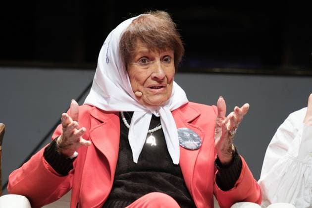 March 24, 2023, Madrid, Spain: The activist and member of the NGO Madres de Plaza de Mayo Linea Fundadora, Taty Almeida speaks during the event Feminism and Democratic Memory , at the Circulo de Bellas Artes, in Madrid. Madrid Spain - ZUMAs197 20230324_zaa_s197_223 Copyright: xAtilanoxGarciax