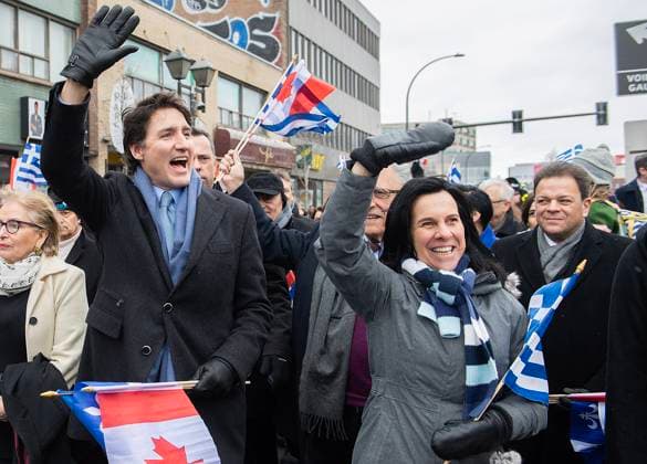 March 26, 2023, Montreal, PQ, Canada: Prime Minister Justin Trudeau and Montreal Mayor Valerie Plante wave as they attend the Greek Independence Day Parade in Montreal, Sunday, March 26, 2023. Montreal Canada  - ZUMAc35_ 20230326_zaf_c35_013 Copyright: xGrahamxHughesx