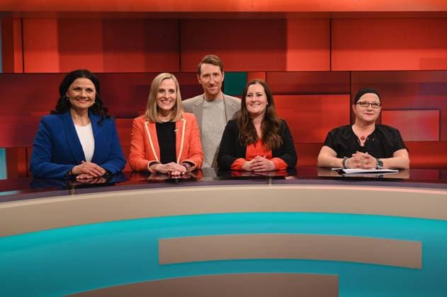 News Themen der Woche KW13 News Bilder des Tages l-r, Gitta Connemann, Marie-Christine Ostermann, Louis Klamroth, Janine Wissler, Julia Riemer zu Gast in der ARD Talkshow Hart aber Fair *** l r, Gitta Connemann, Marie Christine Ostermann, Louis Klamroth, Janine Wissler, Julia Riemer as guests on the ARD talk show Hart aber Fair