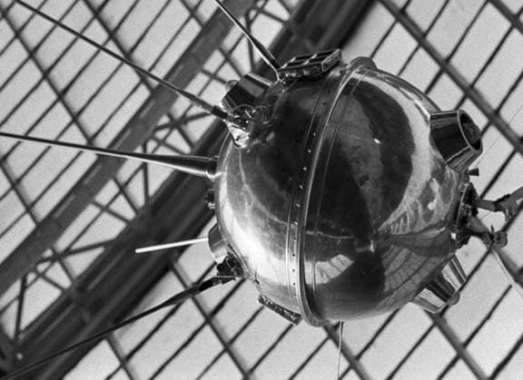 Moscow, USSR. September, 1967. A view of the Luna-2 robotic spacecraft at the Pavilion No. 32 Kosmos at the Exhibition of Achievements of National Economy. The exact date of the photograph is unknown. Valentin Cheredintsev TASS  16998152