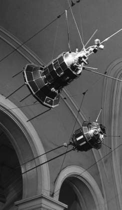 Moscow, USSR. April 1965. A view shows models of the spacecraft Electron and Luna-3 at the Polytechnic Museum. The exact date of the photograph is unknown. Valentin Kunov TASS  31970309