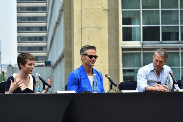 Dungeons & Dragons: Honor Among Thieves Press Conference March 29, 2023, Mexico City, Mexico: (L-R) Sophia Lillis, Chris Pine and Hugh Grant during the film press conference for the Dungeons and Dragons: Honor Among Thieves at Four Season Mexico. on March 29, 2023 in Mexico City, Mexico. (Photo by Carlos Tischler Eyepix Group) Copyright: xCarlosxTischler xEyepixxGroupx CT_29032023_90591