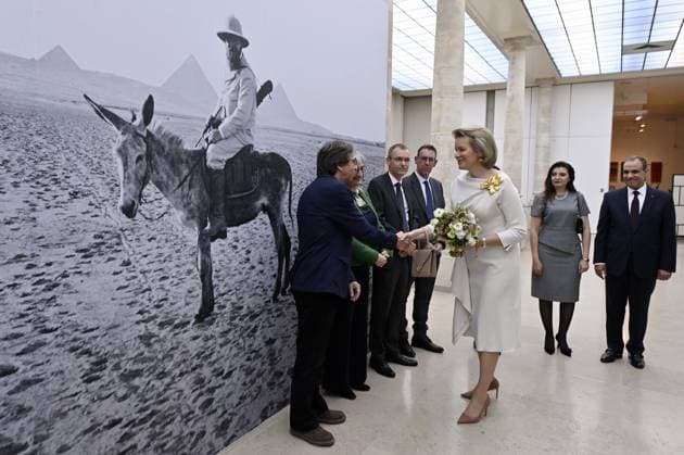 Queen Mathilde of Belgium pictured during a royal visit to the new exhibition Expedition Egypt at the Art and History Museum (Museum Kunst & Geschiedenis - Musee de l Art et d Histoire), in Brussels, Thursday 30 March 2023.  ERICxLALMAND 63906663