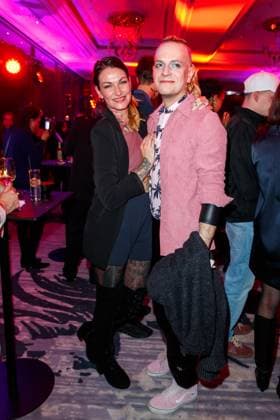 GEMA MusikautorInnenpreis 2023 Chris Harms (Lord of the Lost) mit Ehefrau Anja beim 14. GEMA MusikautorInnenpreis im Ritz Carlton am 30.03.2023 in Berlin. Copyright: xEventpressxKochanx