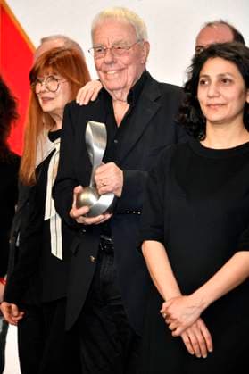 Katja Ebstein, Christian Bruhn und Farzia Fallah beim 14. Deutschen Musikautor*innenpreis der GEMA 2023 im Hotel The Ritz-Carlton. Berlin, 30.03.2023