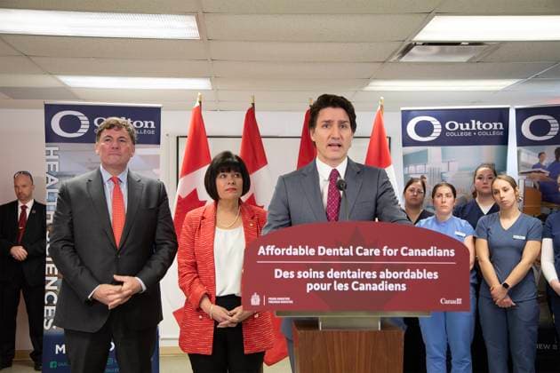 March 31, 2023, Moncton, NB, Canada: Prime Minister Justin Trudeau, centre, speaks at Oulton College in Moncton, N.B., on Friday, March 31, 2023. Moncton Canada  - ZUMAc35_ 20230331_zaf_c35_058 Copyright: xRonxWardx