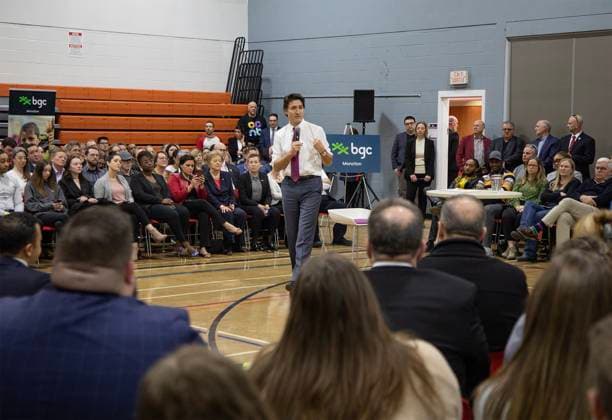 March 31, 2023, Dieppe, NB, Canada: Prime Minister Justin Trudeau speaks during a town hall meeting in Dieppe, N.B., on Friday, March 31, 2023. Dieppe Canada  - ZUMAc35_ 20230331_zaf_c35_085 Copyright: xRonxWardx