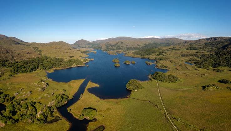 Aerial view of the Owengarriff River and Upper Lake in Killarney National Park in County Kerry Aerial view of the Owengarriff River and Upper Lake in Killarney National Park in County Kerry Copyright: xZoonar.com NandoxLardix 18970220