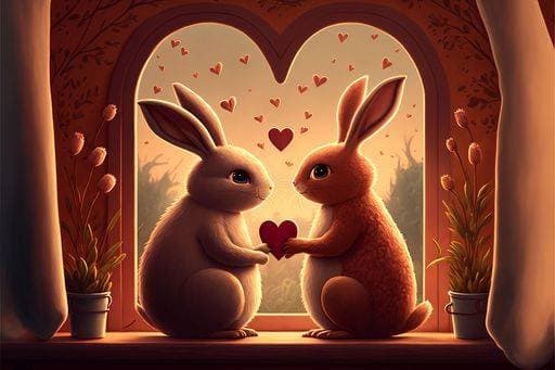 RECORD DATE NOT STATED An AI generated illustration of two romantic rabbits *** An&Verkauf AI generiert illustrierung des Zwei Romantisch Rassekaninchen 16152387