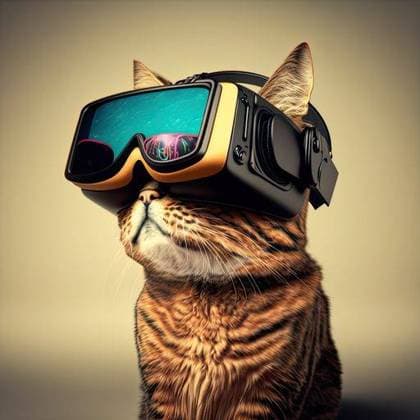 RECORD DATE NOT STATED An AI generated illustration of a cute fluffy cat wearing VR glasses on a beige background *** An&Verkauf AI generiert illustrierung des einer niedlich flauschig Katze wearing VR Brille am einer beiges Hintergrund 16163394