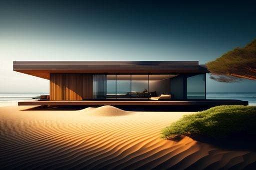 RECORD DATE NOT STATED An AI generated illustration of a modern contemporary house at a beach on a sunny day *** An&Verkauf AI generiert illustrierung des einer Modernes zeitgenössische Haus im einer Strand am einer sonnig Tag 16316095