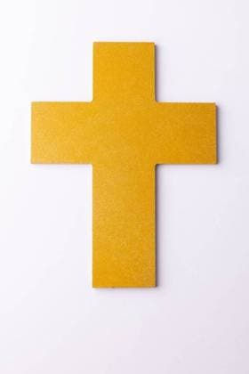 Overhead vertical image of yellow christian cross, on white background with copy space Overhead vertical image of yellow christian cross, on white background with copy space. Christianity, faith, celebration and religion concept., model released, , property released, Cape Town, South Africa, 2022-10-05T22:00:00.000Z, 3895559.jpg, overhead,vertical,image,yellow,christian cross,white background,copy space,christianity,faith,celebration,religion,concept,religious,christian,church,holy,god,worship,catholic,culture,temple,jesus,decoration,holiday,spiritual,christ,design,pray,prayer,symbol,spirituality,background,cross,white,copy,space