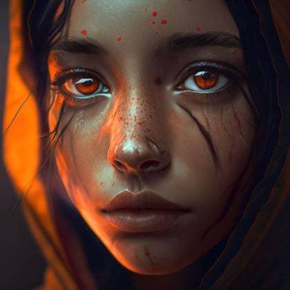 RECORD DATE NOT STATED An AI generated illustration of a portrait of girl with freckles and orange eyes wearing a hoodie *** An&Verkauf AI generiert illustrierung des einer Porträt des Mädel mit Sommersprossen und Orangefarbene Augen wearing einer hoodie 16404756 ,property released