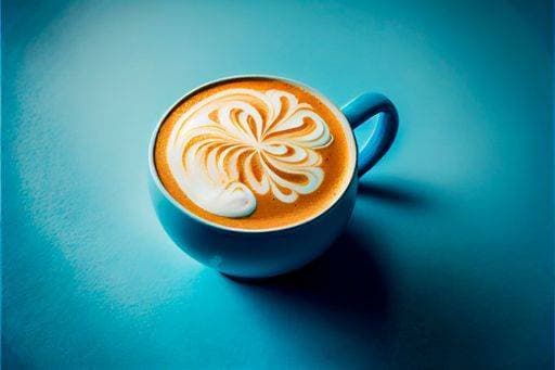 RECORD DATE NOT STATED An AI-generated illustration of a cup of coffee with foam art on a blue background. *** An&Verkauf AI generiert illustrierung des einer Tasse des Kaffee mit Schaum Kunst am einer Blau Hintergrund 16568607
