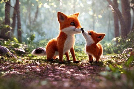 RECORD DATE NOT STATED An AI generated illustration of two adorable foxes wandering and kissing in lush green meadow *** An&Verkauf AI generiert illustrierung des Zwei bezaubernd Fuechse wandernder und kuessend ÊIn ueppige Grün Wiese 16792821