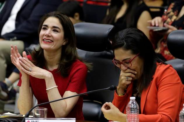 April 3, 2023, Mexico City, Mexico: Electoral advisors Dania Ravel and Claudia Zavala of the organization at the National Electoral Institute in Mexico City. on April 3, 2023 in Mexico City, Mexico Mexico City Mexico - ZUMAe321 20230404_zia_e321_078 Copyright: xLuisxBarronx