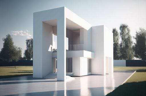 RECORD DATE NOT STATED An Ai-Generated illustration of a white modern house surrounded by a lawn *** An&Verkauf Ai generiert illustrierung des einer weiß Modernes Haus umgeben indem einer Rasenfläche 17306806