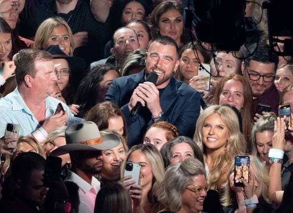 NFL Player Travis Kelce speaks during the 2023 CMT Music Awards at Moody Center on April 02, 2023 in Austin, Texas. Photo: Amy Price imageSPACE MediaPunch Copyright: ximageSPACEx