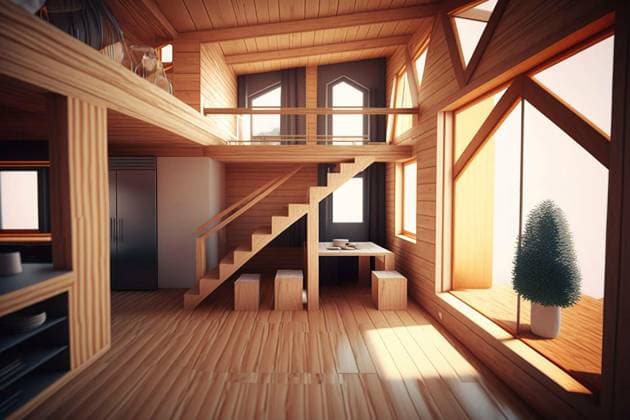  Wooden house interior. Generative AI, Wooden house interior. Generative AI., Wooden house interior. Generative AI., 15.03.2023, Copyright: xcreateimagex Panthermedia33795485.jpg