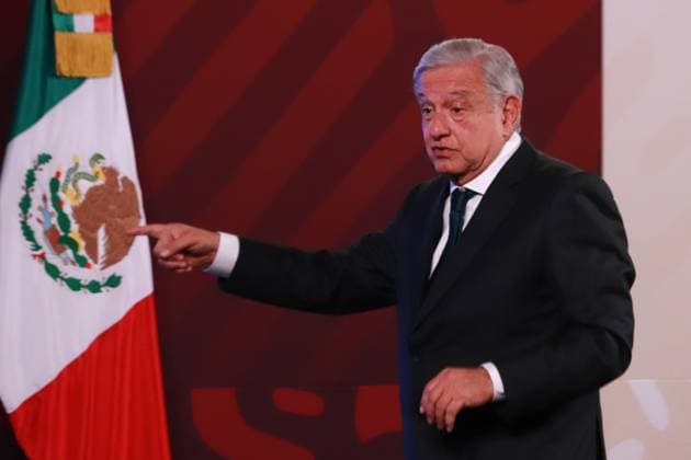 Mexican President, Lopez Obrador Briefing Conference April 04, 2023 in Mexico City, Mexico: Mexico s President, Andres Manuel LOpez Obrador, speaks during the daily conference in front of reporters at the national palace, on April 04, 2023 in Mexico City, Mexico. (Photo by Carlos Santiago Eyepix Group) Copyright: x<author >x xEyepixxGroupx CS202304045887