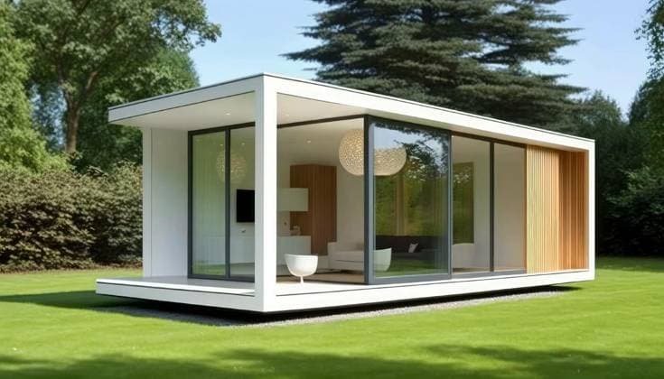  Generative AI of a modern house with a garden in the background, Generative AI of a modern house with a garden in the background, Generative AI of a modern house with a garden in the background, 13.03.2023, Copyright: xbluefishx Panthermedia33780637.jpg