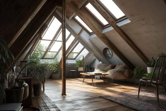 Attic/ Loft Space: Capture a set of images that showcase a unique, creative attic/ loft space. Use natural light to highlight the colors and textures of the furniture and decor, such as a skylight or a ladder. Generative AI, Attic/ Loft Space: Capture a set of images that showcase a unique, creative attic/ loft space. Use natural light to highlight the colors and textures of the furniture and decor, such as a skylight or a ladder. Generative AI, Attic/ Loft Space: Capture a set of images that showcase a unique, creative attic/ loft space. Use natural light to highlight the colors and textures of the furniture and decor, such as a skylight or a ladder. Generative AI, 25.03.2023, Copyright: xcreateimagex Panthermedia33978128.jpg
