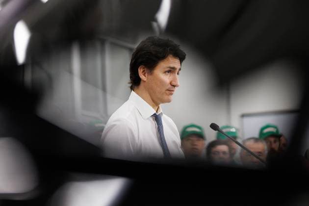 April 5, 2023, ALLISTON, ON, CANADA: Prime Minister Justin Trudeau speaks during a tour of a Honda Manufacturing Plant in Alliston, Ont., Wednesday, April 5, 2023. ALLISTON CANADA  - ZUMAc35_ 20230405_zaf_c35_027 Copyright: xColexBurstonx