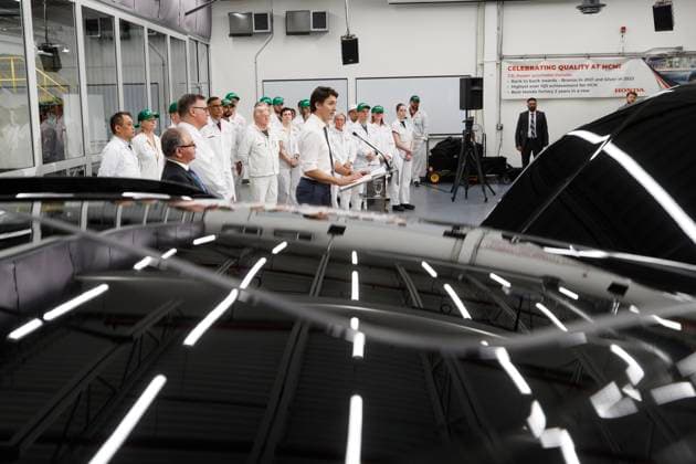 April 5, 2023, ALLISTON, ON, CANADA: Prime Minister Justin Trudeau speaks during a tour of a Honda Manufacturing Plant in Alliston, Ont., Wednesday, April 5, 2023. ALLISTON CANADA  - ZUMAc35_ 20230405_zaf_c35_033 Copyright: xColexBurstonx