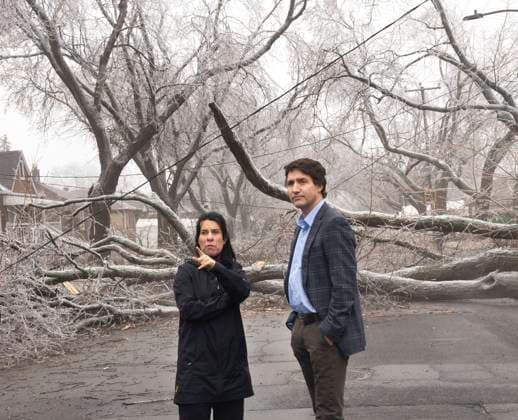 April 6, 2023, Montreal, PQ, Canada: Prime Minister Justin Trudeau and Mayor Valerie Plante look at the damage after yesterdayöÄÃ s ice storm, which left over a million customers without power, in Montreal, Thursday, April 6, 2023. Montreal Canada  - ZUMAc35_ 20230406_zaf_c35_067 Copyright: xRyanxRemiorzx