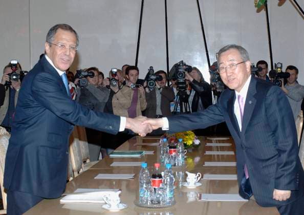 Sergei Lavrov and Ban Ki-moon 306092 10.04.2008 From left to right: Russian Foreign Minister Sergei Lavrov and UN Secretary-General Ban Ki-moon meeting in Moscow Eduard Pesov Sputnik Moscow Russia  Copyright: xEduardxPesovx
