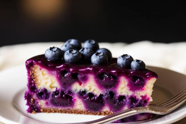 Generative Ai illustration of delicious blueberry cheesecake pastry served on white plate placed on table in restaurant AdalbertoRodriguez_ID13261_404401_026 Copyright: xAdalbertoxRodriguezx Model Released