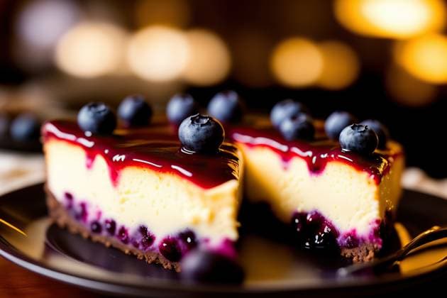Generative Ai illustration of delicious sweet dessert of cake slice with biscuit and cream cheese layers decorated with icing and blueberries served on table near cup of coffee AdalbertoRodriguez_ID13261_404373_009 Copyright: xAdalbertoxRodriguezx Model Released