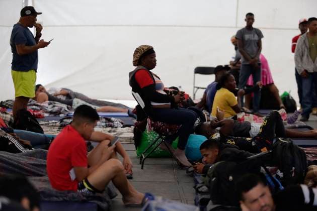 Haitian Migrants Relocated To Shelter In Mexico City A group of Haitian migrants inside a tent at the Bosque de Tlahuac facilities in Mexico City, who were supported by the National Institute of Migration and the Secretariat for Inclusion and Social Welfare that offered food, lodging, and migratory guidance while They are waiting for a permit or Visitor s Card for Humanitarian Reasons that allows them to transit national territory between 45 and 90 days to continue their journey to the border. Mexico City Mexico City Mexico  Copyright: xGerardoxVieyrax originalFilename: vieyra-notitle230410_npxy2.jpg