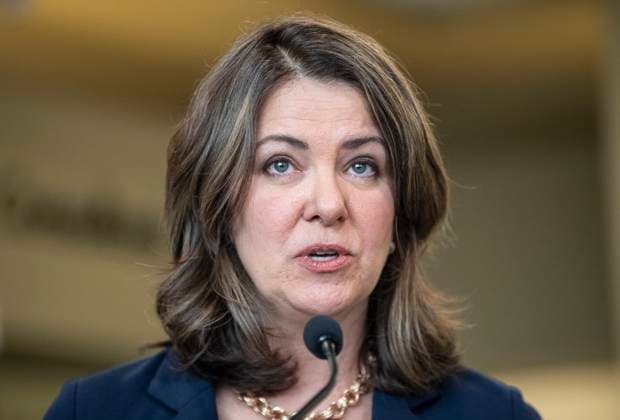 April 11, 2023, SHERWOOD PARK, AB, CANADA: Alberta Premier Danielle Smith announces a public health guarantee in Sherwood Park, Alta., Tuesday, April 11, 2023. SHERWOOD PARK CANADA  - ZUMAc35_ 20230411_zaf_c35_024 Copyright: xJasonxFransonx