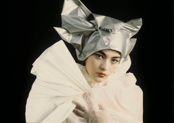 Graduation ceremony gown 8407022 07.04.1997 Makeup and outfit from fashion designer Valentin Yudashkin collection. A graduation gown. Even the headgear is made of paper. U. Jeludev Russia  Copyright: xU.xJeludevx