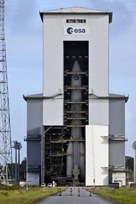 Illustration picture shows a testing replica of the Ariane 6 space launch system at a royal visit to the Guiana Space Centre in Kourou, French Guiana, France on Wednesday 12 April 2023. On Thursday ESA s Jupiter Icy Moons Explorer mission Juice is planned for launch from Europe s Spaceport in Kourou.  ERICxLALMAND 64607914
