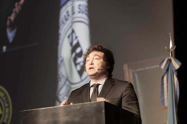 Pre-candidates will present their proposals for the field sector. The presidential pre-candidates Patricia Bullrich, Horacio Rodriguez Larreta, Gerardo Morales, Javier Milei, Miguel Ãngel Pichetto and Juan Schiaretti presented their proposals for the rural sector. The current National Deputy Javier Milei giving his speech at the meeting. Buenos Aires Argentina Copyright: xImagoxImages EstebanxOsoriox _MG_9351EstebanOsorio