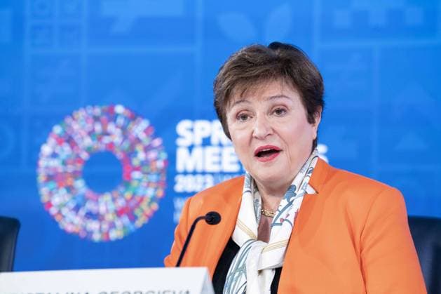 News Themen der Woche KW15 News Bilder des Tages Managing Director of the International Monetary Fund Kristalina Georgieva speaks during a press conference the 2023 Global Policy Agenda during the 2023 World Bank and International Monetary Fund Spring Meetings at the International Monetary Fund Headquarters in Washington, DC on Thursday, April 13, 2023.  WAP20230413446 BONNIExCASH