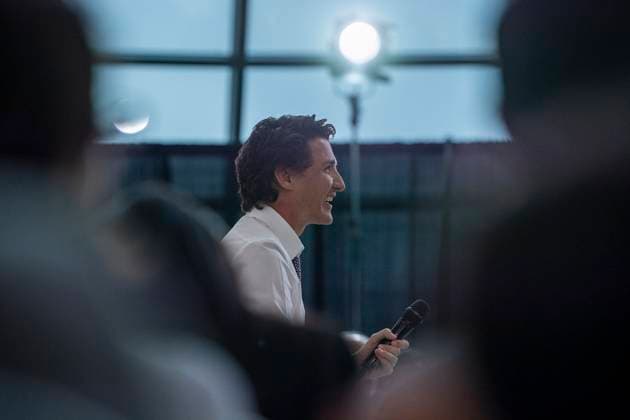 April 13, 2023, Regina, SK, Canada: Prime Minister Justin Trudeau speaks at a town hall at the First Nations University of Canada in Regina, Thursday, April 13, 2023. Regina Canada  - ZUMAc35_ 20230413_zaf_c35_163 Copyright: xLiamxRichardsx
