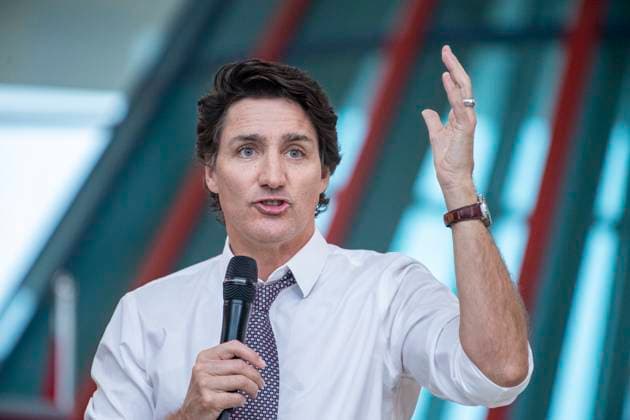 April 13, 2023, Regina, SK, Canada: Prime Minister Justin Trudeau speaks at a town hall at the First Nations University of Canada in Regina, Thursday, April 13, 2023. Regina Canada  - ZUMAc35_ 20230413_zaf_c35_172 Copyright: xLiamxRichardsx