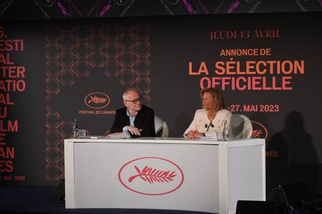 Press conference of the 76th Cannes International Film Festival with new Presidente. Conference de presse du 76 eme Festival International du Film de Cannes. Thierry Fremaux Iris Knobloch 290725 2023-04-13  Copyright: xSergexArnalx xStarfacex STAR_290725_001
