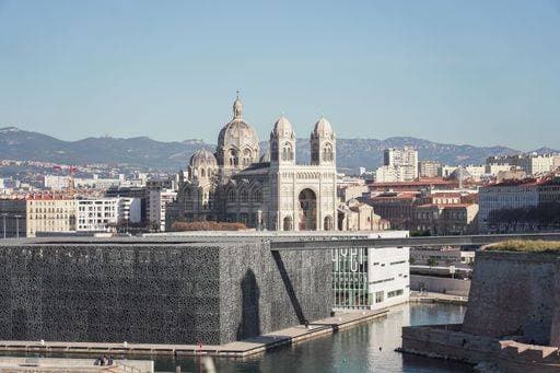 RECORD DATE NOT STATED The exterior of the cathedral and museum of Marseille, France - vintage stone buildings and river *** der Exterieur des der Kathedrale und Museums des Marseille, Frankreich Weinlese Stein Bauwerke und Fluß 14936749
