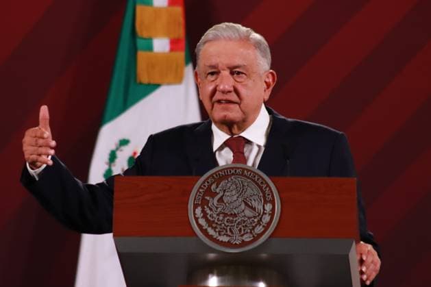 Mexican President Andres Manuel Lopez Obrador Briefing Conference April 14, 2023, Mexico City, Mexico: Mexico s President, Andres Manuel Lopez Obrador, speaks during his briefing conference this Friday at National Palace. on April 14, 2023 in Mexico City, Mexico. (Photo by Carlos Santiago Eyepix Group) Copyright: xCarlosxSantiagox xEyepixxGroupx CS202304145984