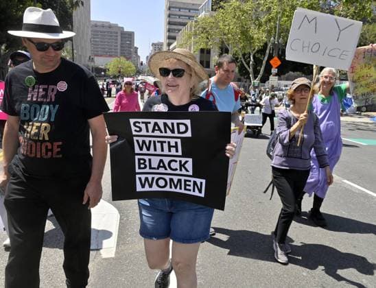 Hundreds of protesters gather in Pershing Square in downtown Los Angeles in response to a ruling by a federal judge inTexas that could overturn the FDA s approval of the most common abortion drug in the United States on Saturday, April 15, 2023.  LAP20230415815 JIMxRUYMEN