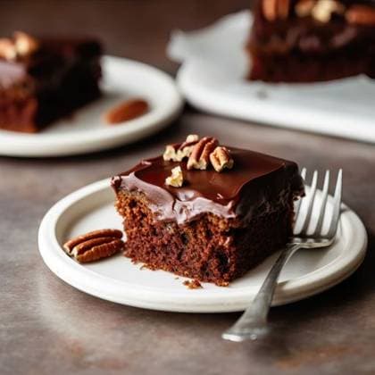 RECORD DATE NOT STATED An AI generated illustration of a piece of chocolate cake with a fork on a white plate *** An&Verkauf AI generiert illustrierung des einer Stück des Schokolade Kuchen mit einer Gabel am einer weiß Teller 19059217