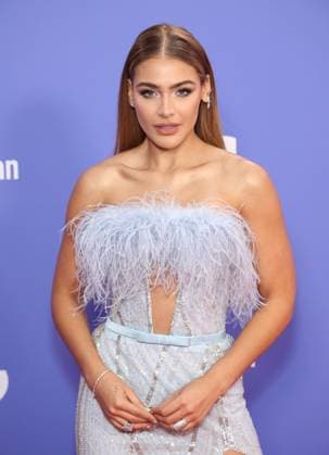 Migbelis Castellanos poses in the press room during the 8th annual Latin American Music Awards at the MGM Grand Garden Arena in Las Vegas on Thursday, April 20, 2023. The annual event honors outstanding achievements for artists in the Latin music industry.  LAV2023042125 JAMESxATOA